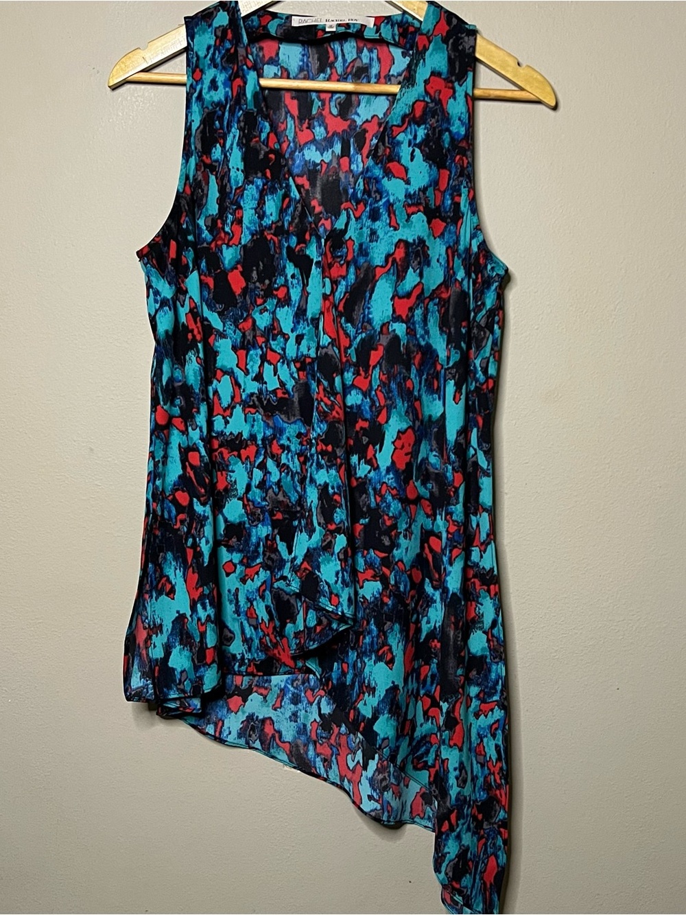 Rachel Roy Watercolor Abstract Tank Women Size Medium Coral Teal Asymmetrical